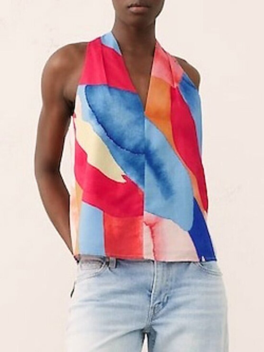 New BR Linen Cotton Abstract Brushstroke Blouse Medium